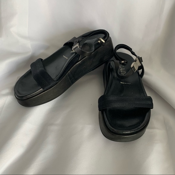 Prada Black Leather Flatform Sandals - Picture 4 of 10
